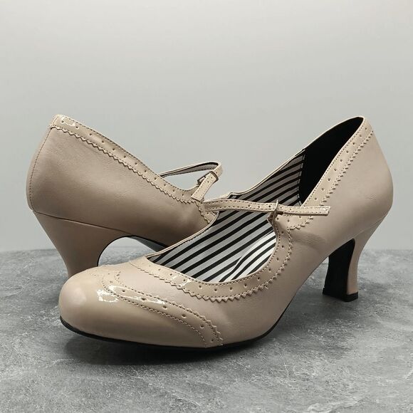 NWOT Pleaser Jenna 06 Faux Leather Cream Mary Jane Pump Kitten Heels Size 16 - Picture 1 of 10